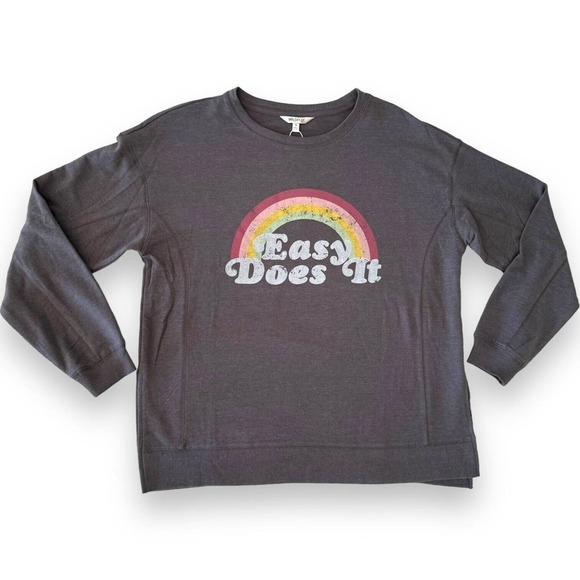 Wildfox Womens Easy Does It Graphic Sweatshirt Gray Pullover Stretch Medium New - Picture 1 of 9